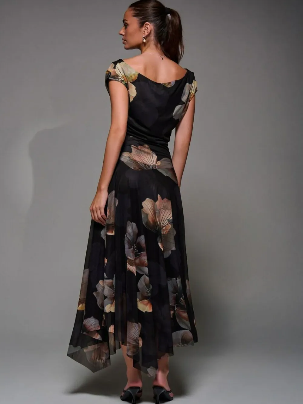 Jolie Moi Mesh Asymmetrical Draped Maxi Dress^Women Maxi Dresses