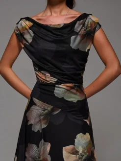 Jolie Moi Mesh Asymmetrical Draped Maxi Dress^Women Maxi Dresses