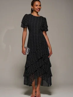 Hot Jolie Moi Ruffle Detail Chiffon Midaxi Dress Black