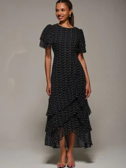 Hot Jolie Moi Ruffle Detail Chiffon Midaxi Dress Black