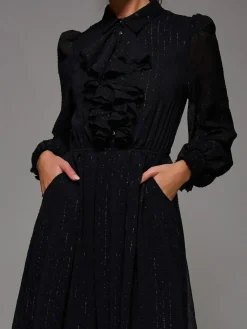 Jolie Moi Black Textured Chiffon Ruffle Shirt Dress^Women Occasion Dresses|Midi Dresses