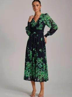New Jolie Moi Blue Long Sleeve Print Lace Maxi Dress