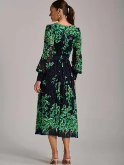 New Jolie Moi Blue Long Sleeve Print Lace Maxi Dress