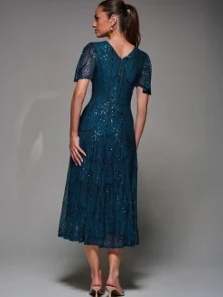 Sale Jolie Moi Sequin Angel Sleeve Fit & Flare Midaxi Dress Blue