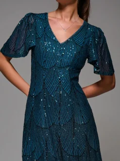 Sale Jolie Moi Sequin Angel Sleeve Fit & Flare Midaxi Dress Blue