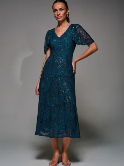 Sale Jolie Moi Sequin Angel Sleeve Fit & Flare Midaxi Dress Blue