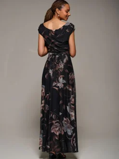 Jolie Moi Asymmetric Neck Mesh Maxi Dress^Women Maxi Dresses