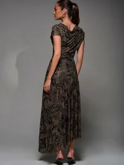 Best Jolie Moi Asymmetrical Draped Slash Neck Midaxi Dress Brown