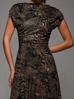 Best Jolie Moi Asymmetrical Draped Slash Neck Midaxi Dress Brown
