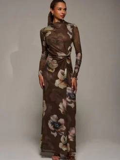 Jolie Moi High Neck Long Sleeve Mesh Maxi Dress^Women Maxi Dresses