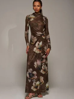 Jolie Moi High Neck Long Sleeve Mesh Maxi Dress^Women Maxi Dresses