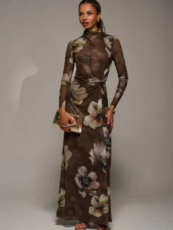 Jolie Moi High Neck Long Sleeve Mesh Maxi Dress^Women Maxi Dresses