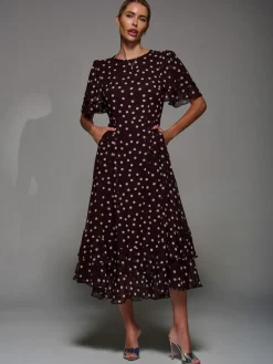 Online Jolie Moi Frill Detail Chiffon Midaxi Dress Maroon Red