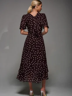 Online Jolie Moi Frill Detail Chiffon Midaxi Dress Maroon Red