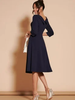 Outlet Jolie Moi 3/4 Sleeve Fold Neck Midi Dress Navy Blue