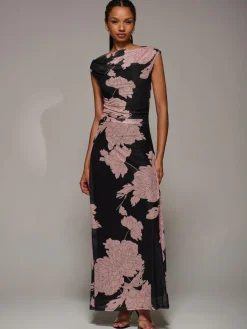 Jolie Moi Multiway Neckline Mesh Maxi Dress Pink