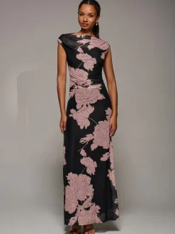 Jolie Moi Multiway Neckline Mesh Maxi Dress Pink