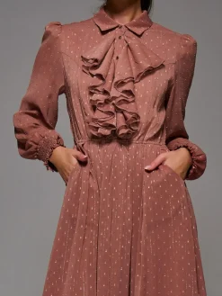 Jolie Moi Pink Textured Chiffon Ruffle Shirt Dress^Women Occasion Dresses|Midi Dresses