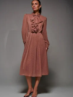 Jolie Moi Pink Textured Chiffon Ruffle Shirt Dress^Women Occasion Dresses|Midi Dresses