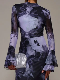 New Jolie Moi Ruffle Long Sleeve Mesh Maxi Dress Purple