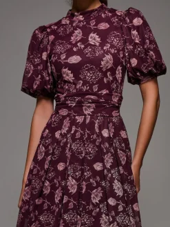 Online Jolie Moi Puffy Sleeve Printed Mesh Maxi Dress Red