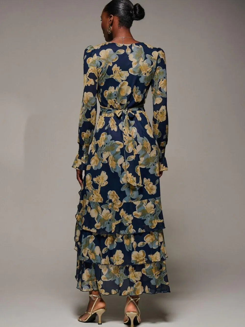 Best Jolie Moi Yellow Long Sleeve Ruffle Hem Mesh Maxi Dress