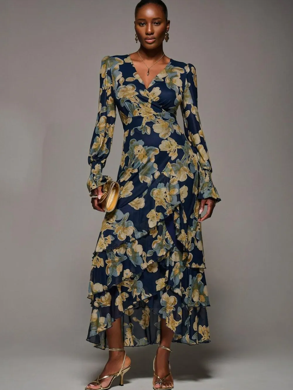 Best Jolie Moi Yellow Long Sleeve Ruffle Hem Mesh Maxi Dress