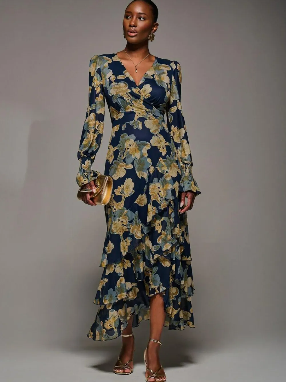 Best Jolie Moi Yellow Long Sleeve Ruffle Hem Mesh Maxi Dress