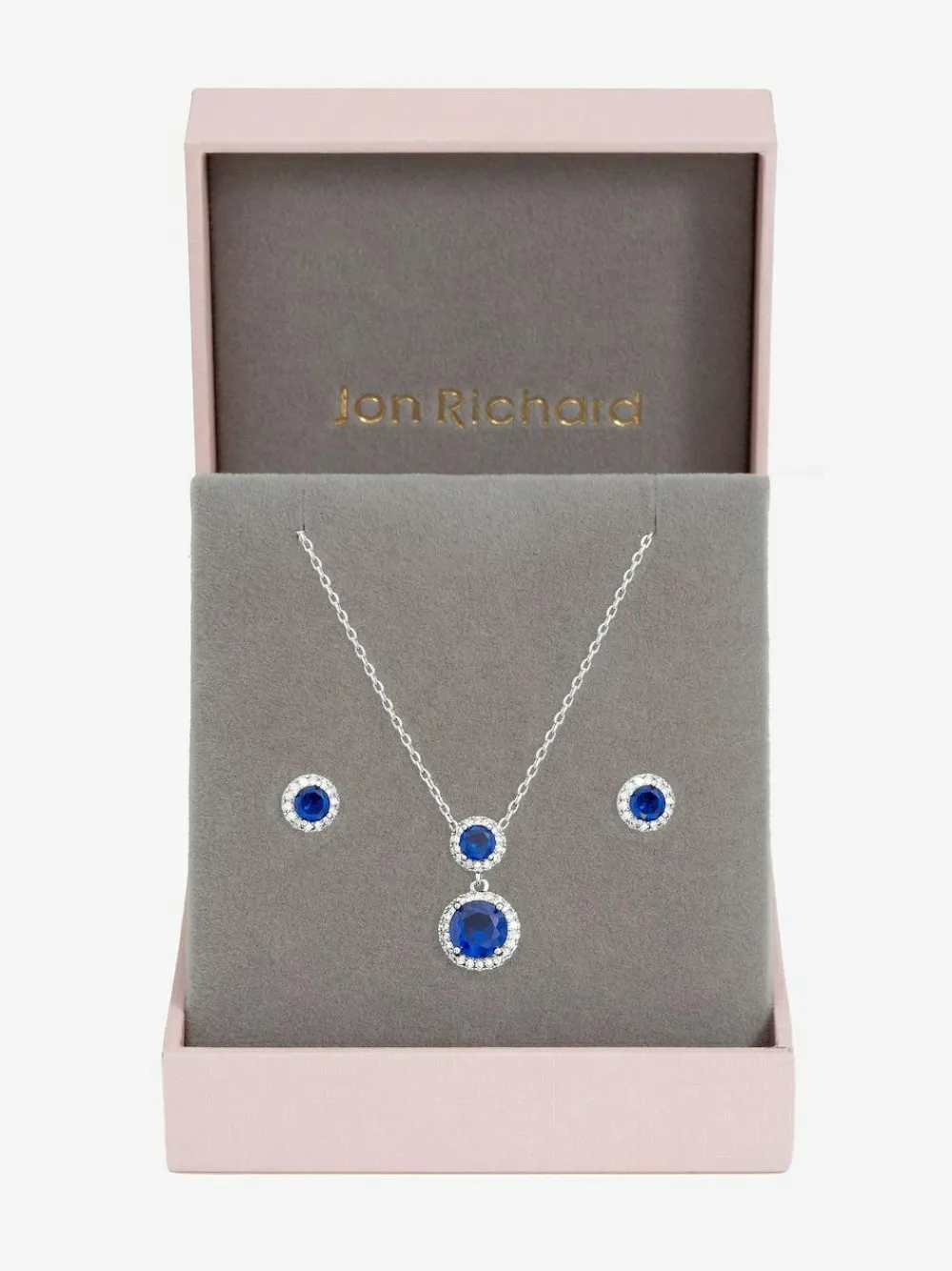 Online Jon Richard Silver Rhodium Plated and Cubic Zirconia Double Halo Sapphire Drop Set Gift Box