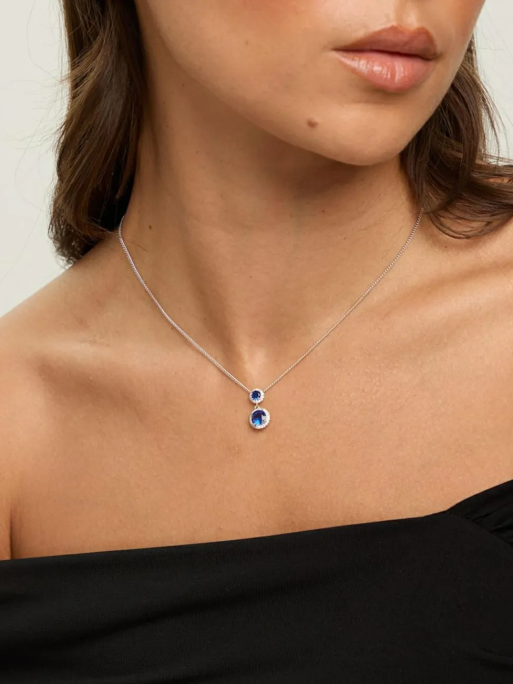 Online Jon Richard Silver Rhodium Plated and Cubic Zirconia Double Halo Sapphire Drop Set Gift Box