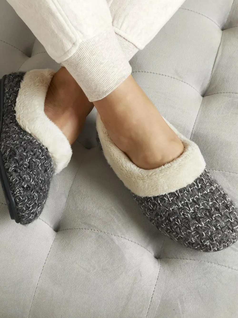 Clearance Jones Bootmaker Faux-Fur-Lined Slippers Grey