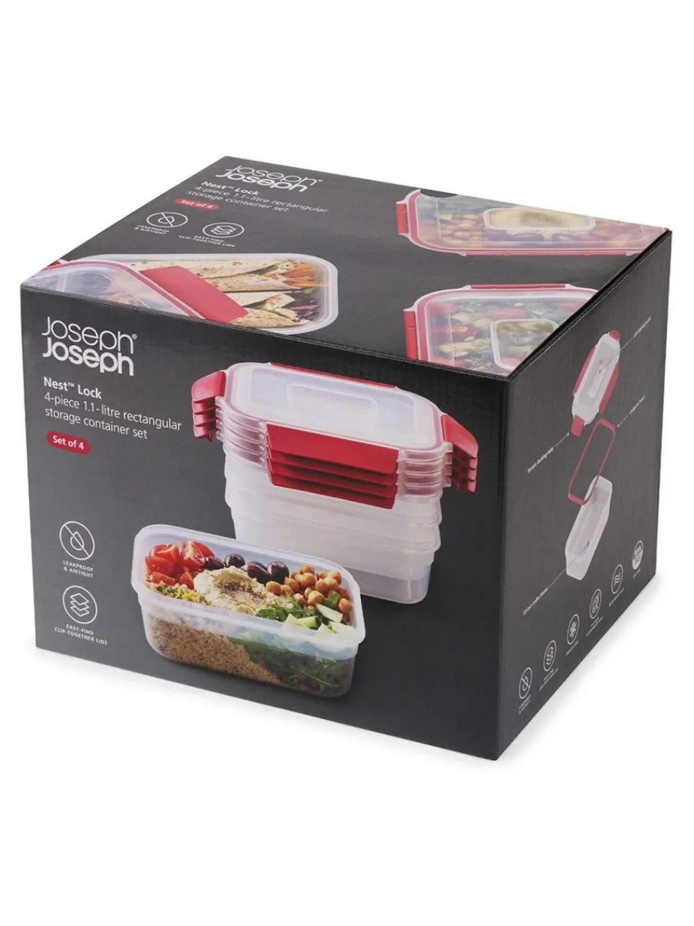 Clearance Joseph Joseph 4 Piece Multicolour Nest Lock Rectangle Container Set 1.1L