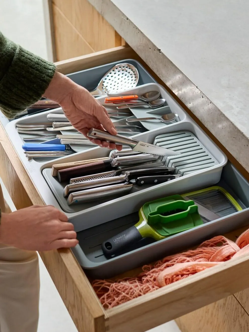 Sale Joseph Joseph Light Stone Drawer Store Expanding Tiered Cutlery Tray With Knife Organiser