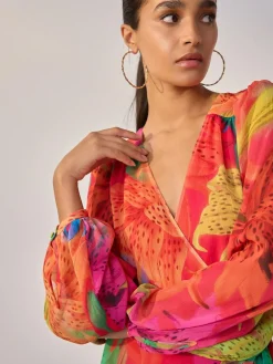 Next Kew Collection Bright Floral Occasion Long Sleeve Wrap Midi Dress^Women Occasion Dresses|Maxi Dresses