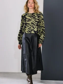 Discount Next Khaki Green Animal Print Long Sleeve V-Neck Blouse