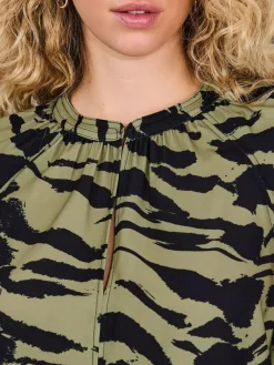 Discount Next Khaki Green Animal Print Long Sleeve V-Neck Blouse