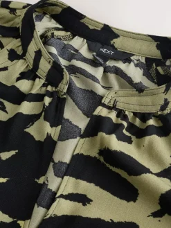 Discount Next Khaki Green Animal Print Long Sleeve V-Neck Blouse