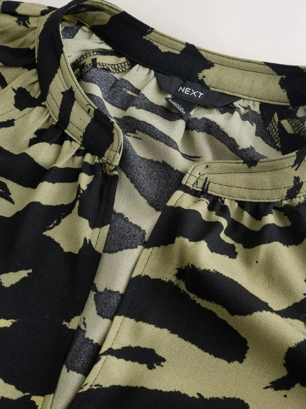 Discount Next Khaki Green Animal Print Long Sleeve V-Neck Blouse