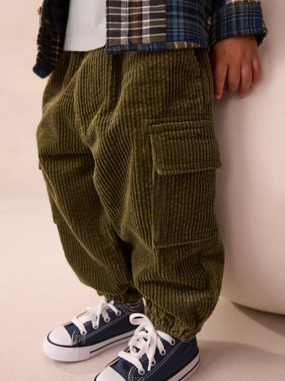 New Next Corduroy Cargo Trousers (3mths-7yrs) Khaki Green