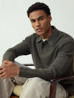 Next Cosy Rib Knit Long Sleeve Polo Shirt with Wool^ Knitwear|Knitwear