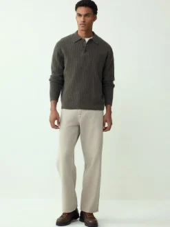 Next Cosy Rib Knit Long Sleeve Polo Shirt with Wool^ Knitwear|Knitwear