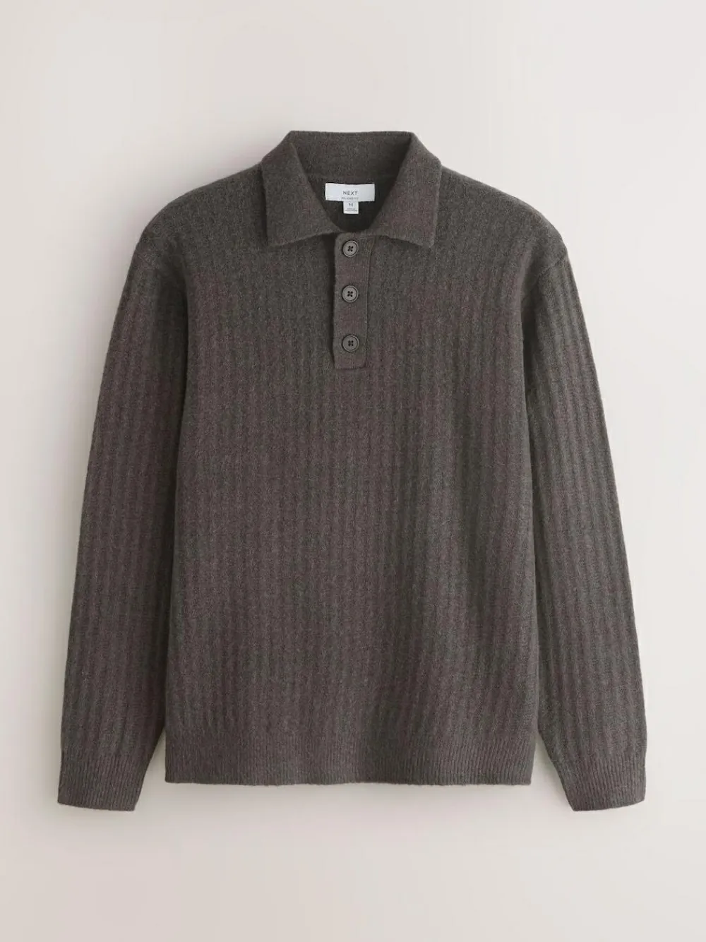 Next Cosy Rib Knit Long Sleeve Polo Shirt with Wool^ Knitwear|Knitwear