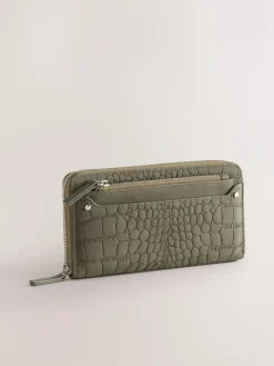 New Next Croc Effect Large Purse Khaki Green