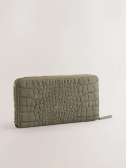 New Next Croc Effect Large Purse Khaki Green