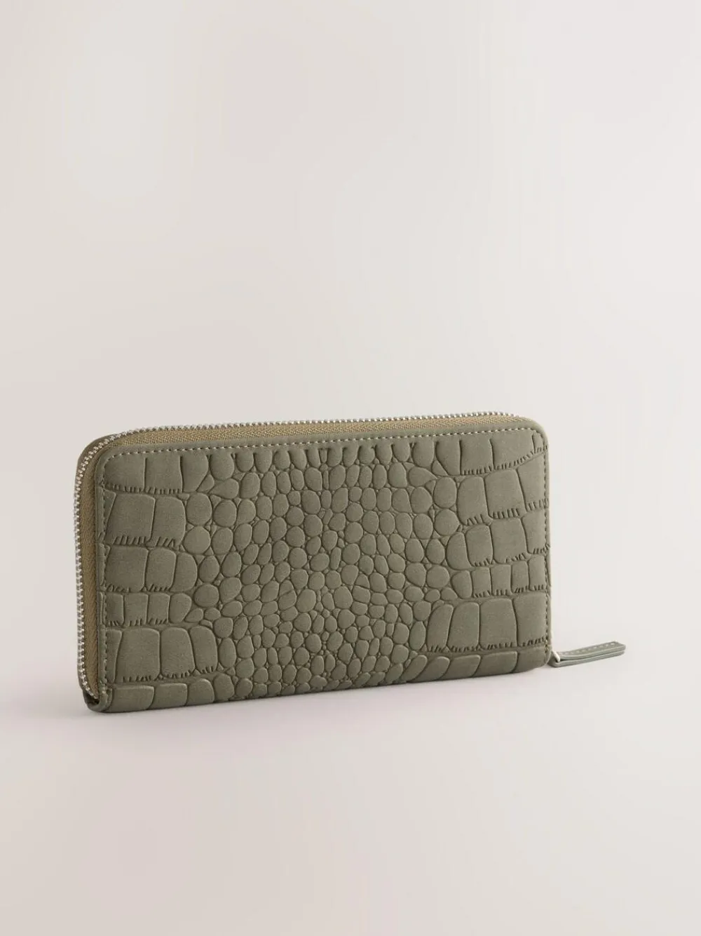 New Next Croc Effect Large Purse Khaki Green