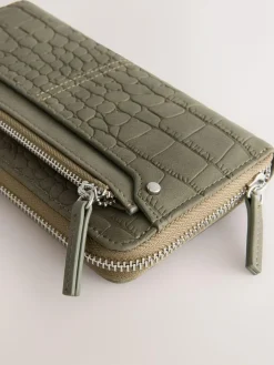 New Next Croc Effect Large Purse Khaki Green