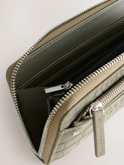 New Next Croc Effect Large Purse Khaki Green