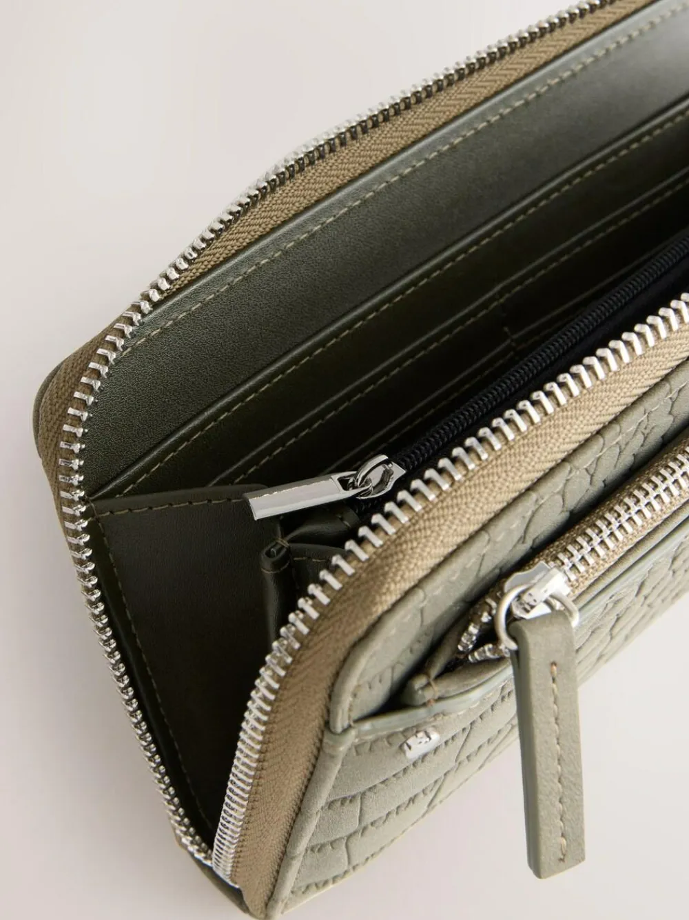 New Next Croc Effect Large Purse Khaki Green