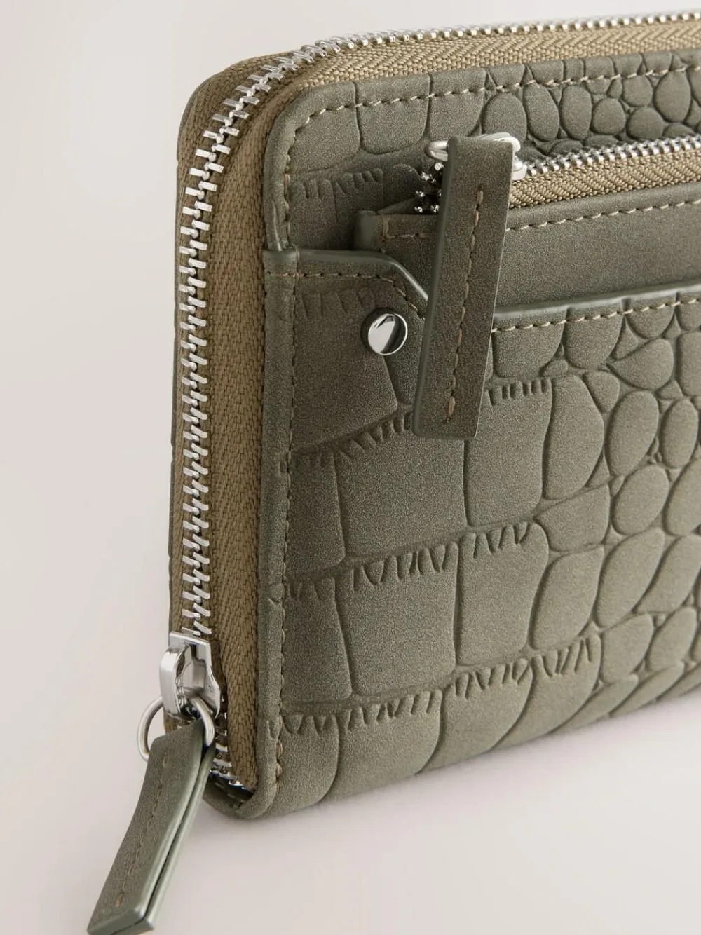 New Next Croc Effect Large Purse Khaki Green