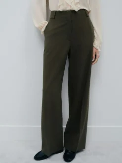 Hot Next Khaki Green Crosshatch Elastic Waist Wide Leg Trousers